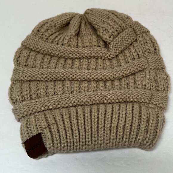 Chunky Knit Beanie Tan Beige Warm Fall Winter Bohemian Boho Grunge Alt - Picture 1 of 6